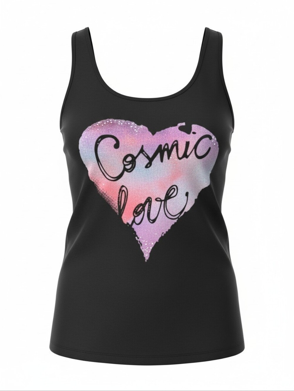 Y2K Retro Romantic Tank Top Black Pink Purple Cosmic Love, Women's XS